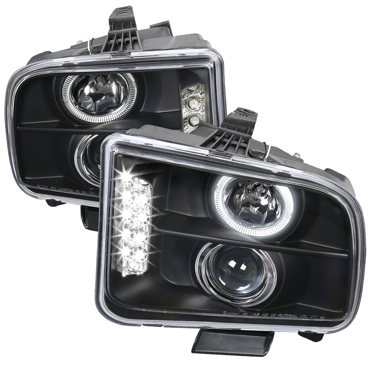 2005-2009 Ford Mustang S197 Halo Projector Headlights w/ LED Light Strip (Matte Black Housing / Clear Lens)