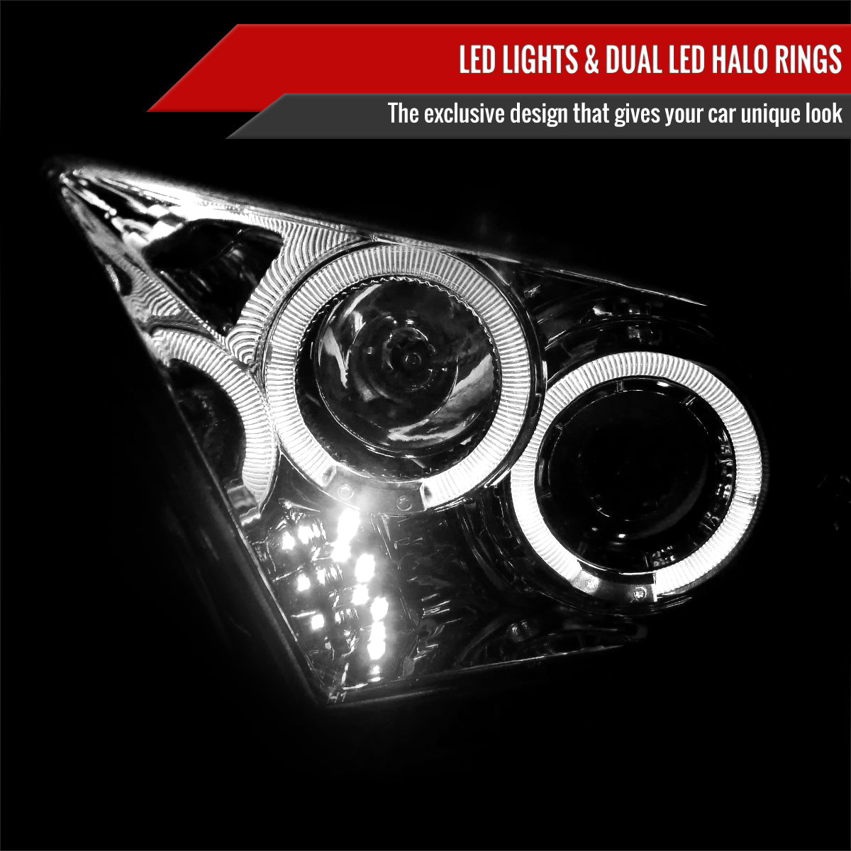 2010-2014 Ford Mustang S197 Dual Halo Projector Headlights (Chrome Housing / Clear Lens)