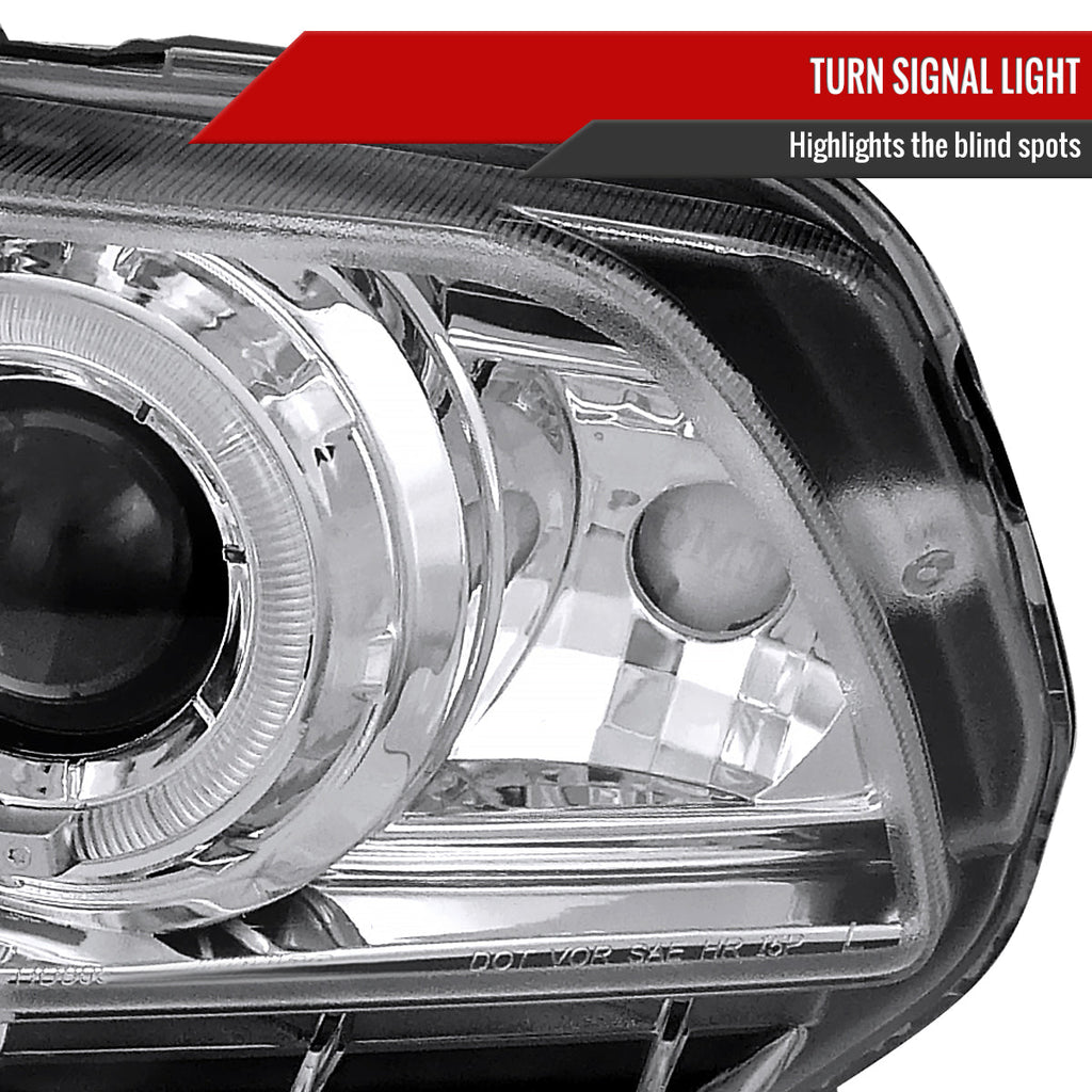 2010-2014 Ford Mustang S197 Dual Halo Projector Headlights (Chrome Housing / Clear Lens)