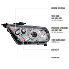 2010-2014 Ford Mustang S197 Dual Halo Projector Headlights (Chrome Housing / Clear Lens)