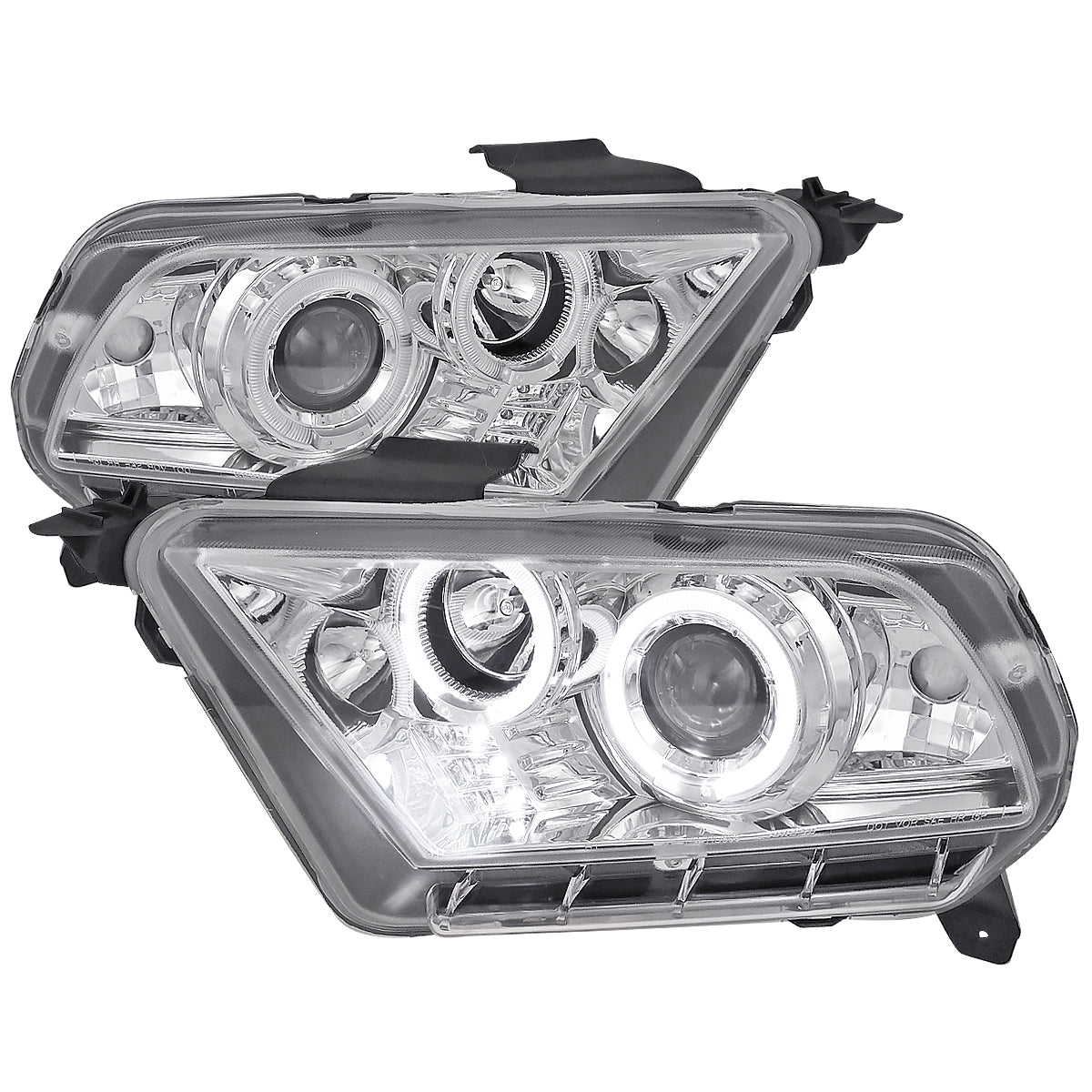 2010-2014 Ford Mustang S197 Dual Halo Projector Headlights (Chrome Housing / Clear Lens)