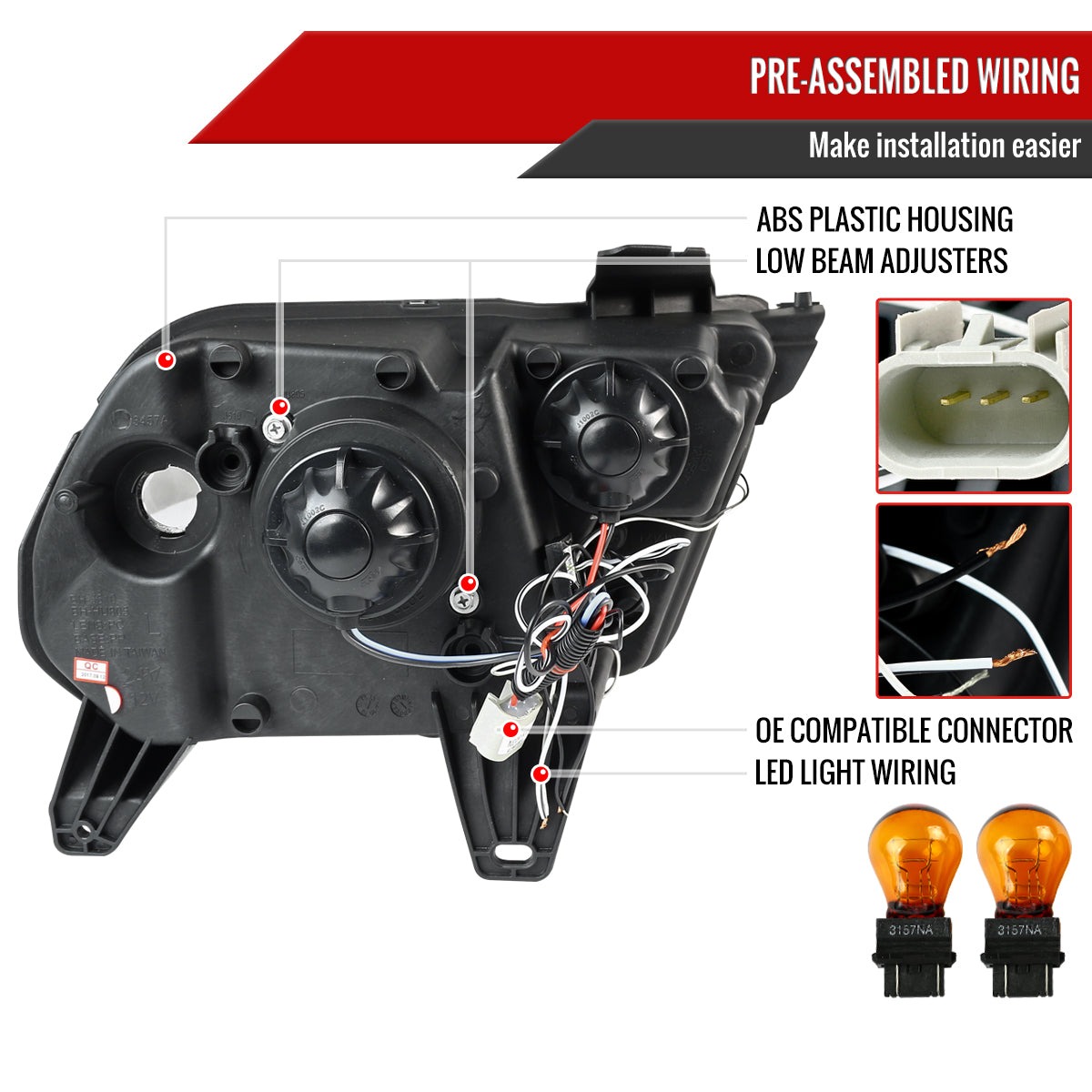 2010-2014 Ford Mustang S197 Dual Halo Projector Headlights (Jet Black Housing / Clear Lens)