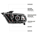 2010-2014 Ford Mustang S197 Dual Halo Projector Headlights (Jet Black Housing / Clear Lens)