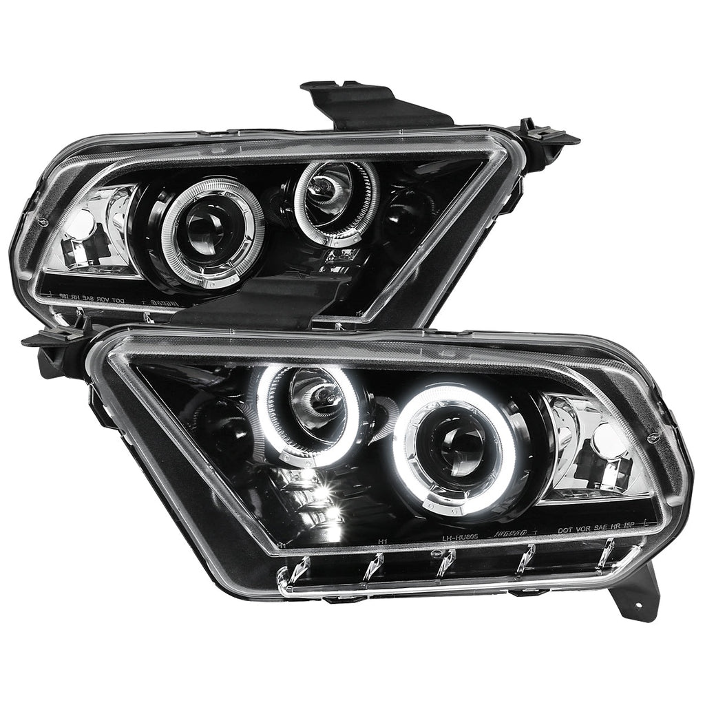 2010-2014 Ford Mustang S197 Dual Halo Projector Headlights (Jet Black Housing / Clear Lens)