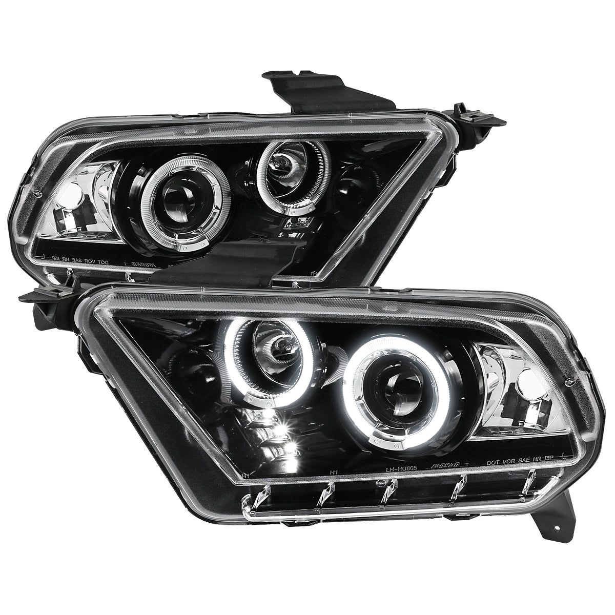 2010-2014 Ford Mustang S197 Dual Halo Projector Headlights (Jet Black Housing / Clear Lens)