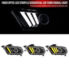 2010-2014 Ford Mustang S197 LED Bar Projector Headlights w/ Sequential Turn Signals (Jet Black Housing / Clear Lens)