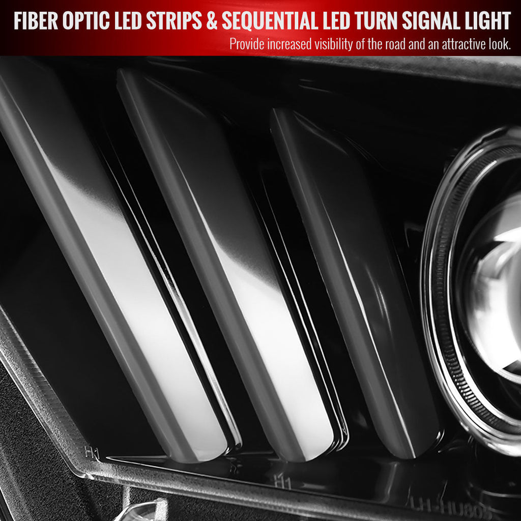 2010-2014 Ford Mustang S197 LED Bar Projector Headlights w/ Sequential Turn Signals (Jet Black Housing / Clear Lens)
