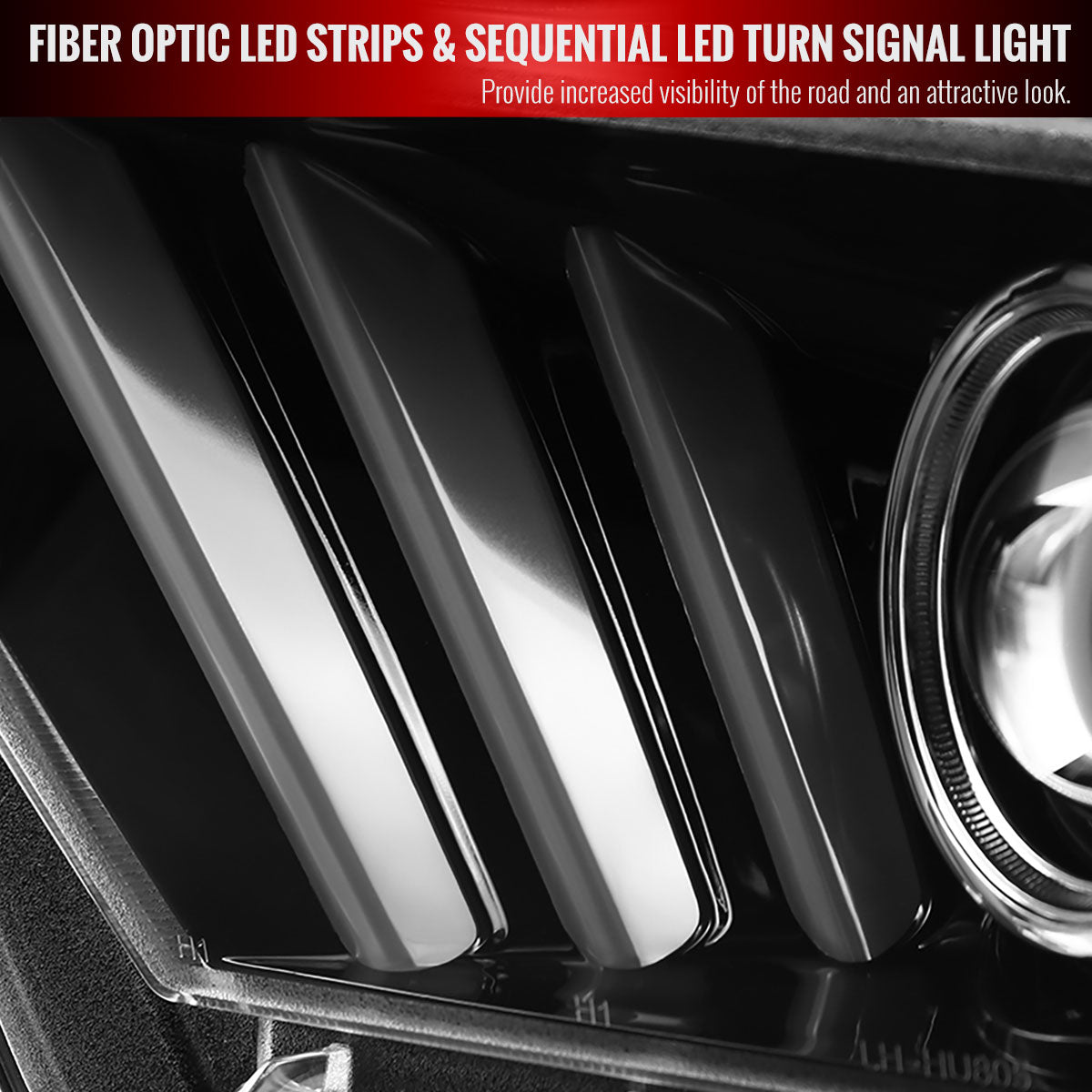 2010-2014 Ford Mustang S197 LED Bar Projector Headlights w/ Sequential Turn Signals (Jet Black Housing / Clear Lens)