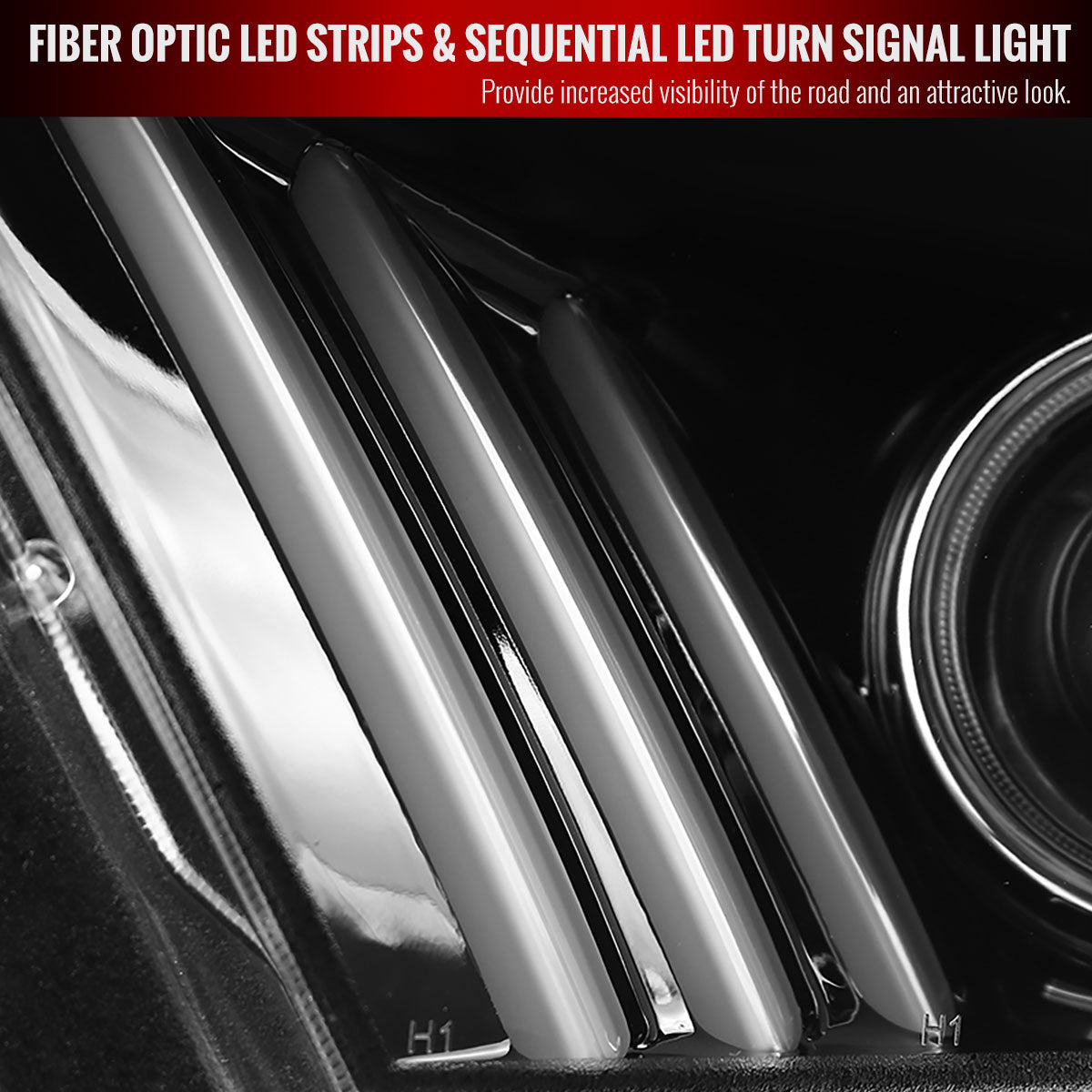 2010-2014 Ford Mustang S197 LED Bar Projector Headlights w/ Sequential Turn Signals (Jet Black Housing / Clear Lens)