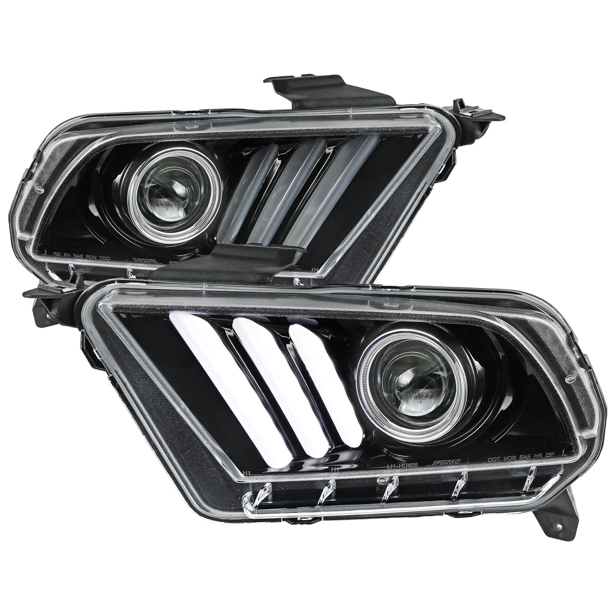 2010-2014 Ford Mustang S197 LED Bar Projector Headlights w/ Sequential Turn Signals (Jet Black Housing / Clear Lens)