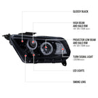 2010-2014 Ford Mustang S197 Dual Halo Projector Headlights (Glossy Black Housing / Smoked Lens)