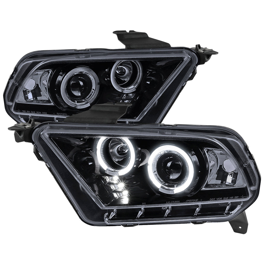 2010-2014 Ford Mustang S197 Dual Halo Projector Headlights (Glossy Black Housing / Smoked Lens)
