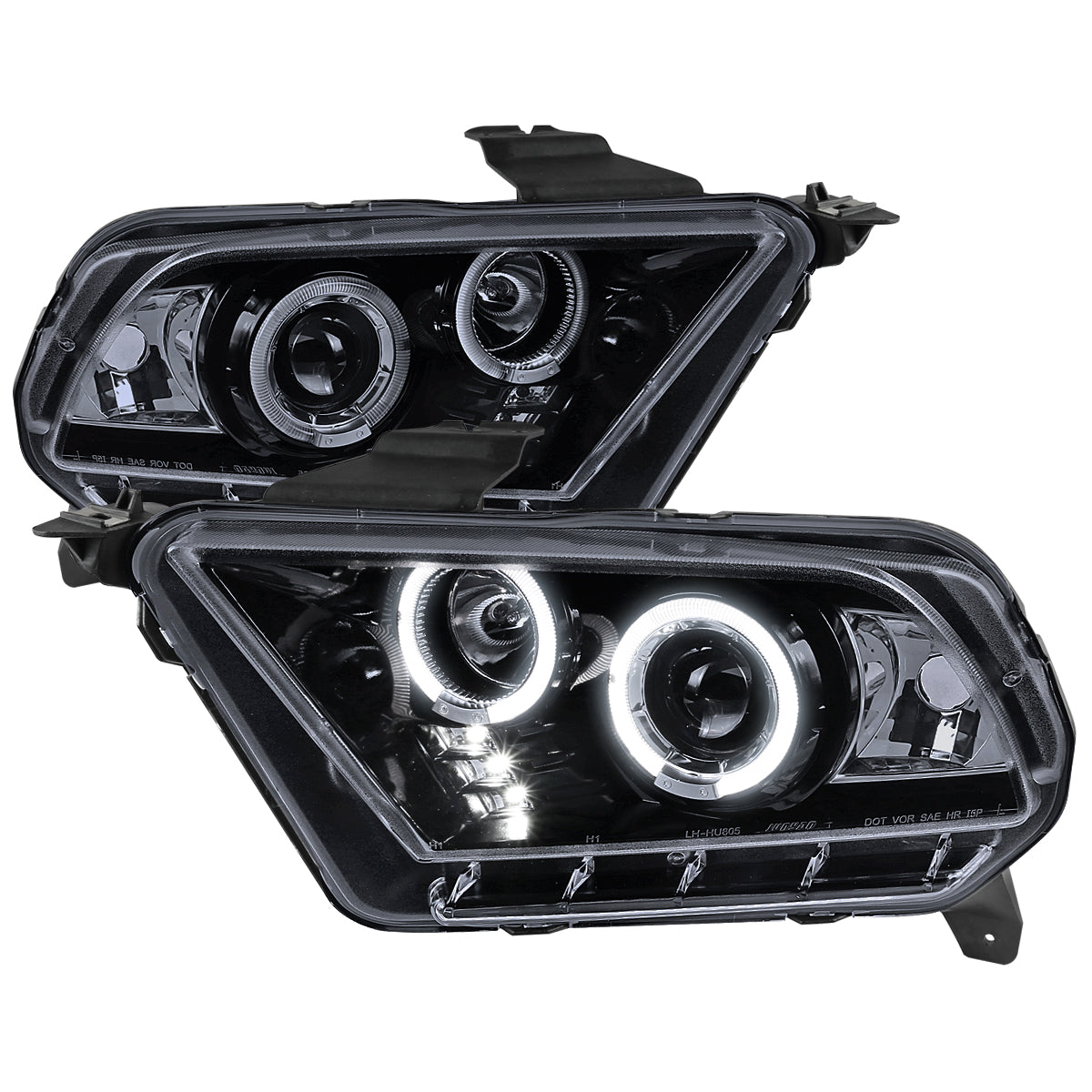 2010-2014 Ford Mustang S197 Dual Halo Projector Headlights (Glossy Black Housing / Smoked Lens)