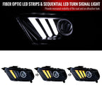 2010-2014 Ford Mustang S197 LED Bar Projector Headlights w/ Sequential Turn Signals (Glossy Black Housing / Smoked Lens)