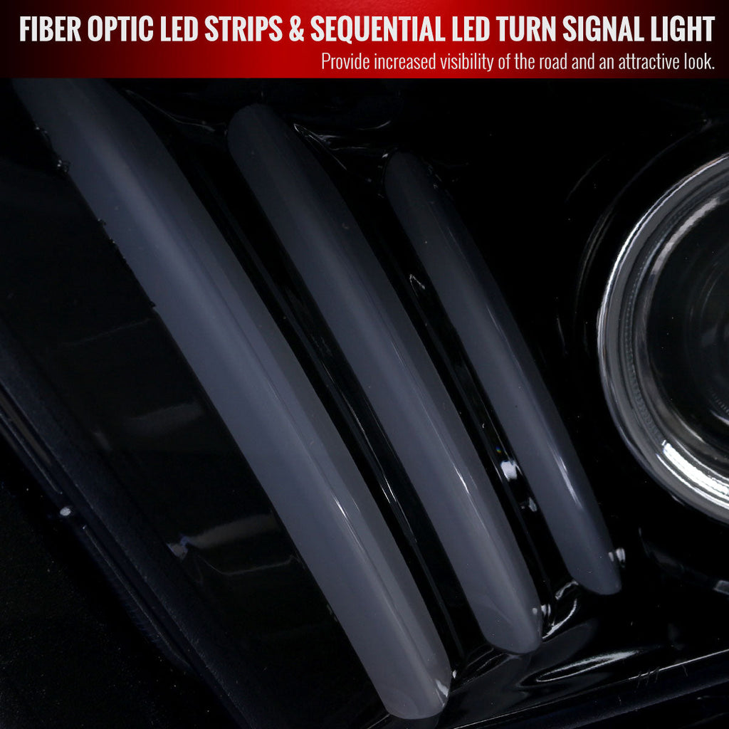 2010-2014 Ford Mustang S197 LED Bar Projector Headlights w/ Sequential Turn Signals (Glossy Black Housing / Smoked Lens)