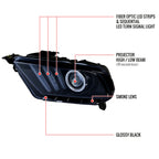 2010-2014 Ford Mustang S197 LED Bar Projector Headlights w/ Sequential Turn Signals (Glossy Black Housing / Smoked Lens)