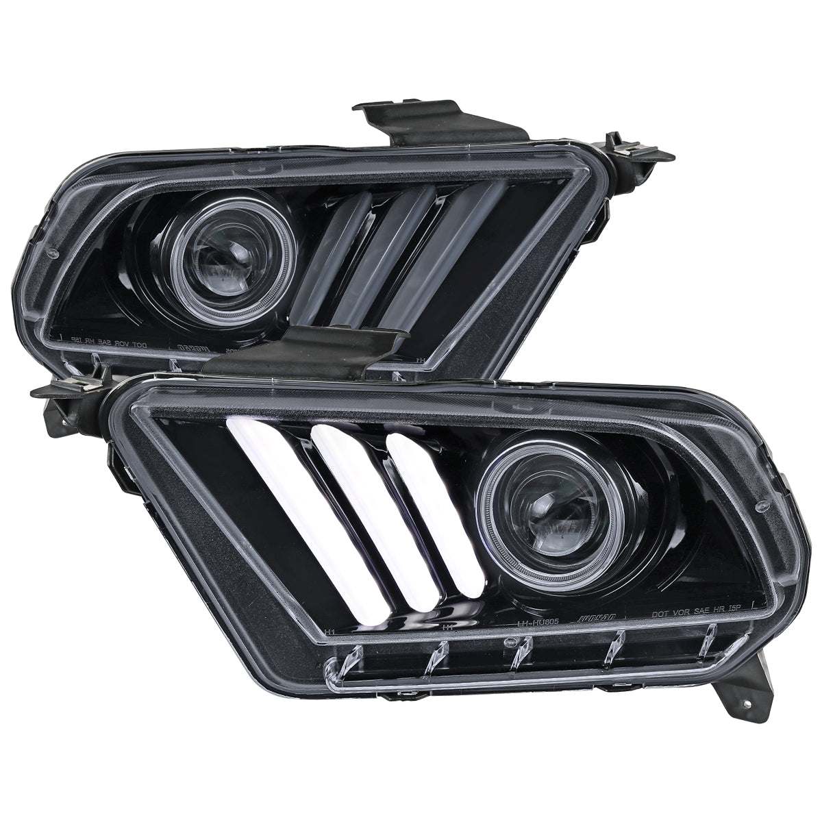 2010-2014 Ford Mustang S197 LED Bar Projector Headlights w/ Sequential Turn Signals (Glossy Black Housing / Smoked Lens)