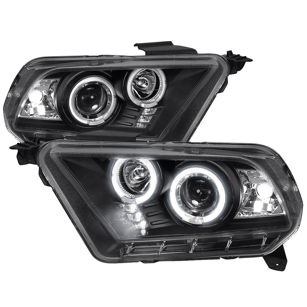 2010-2014 Ford Mustang S197 Dual Halo Projector Headlights (Matte Black Housing / Clear Lens)