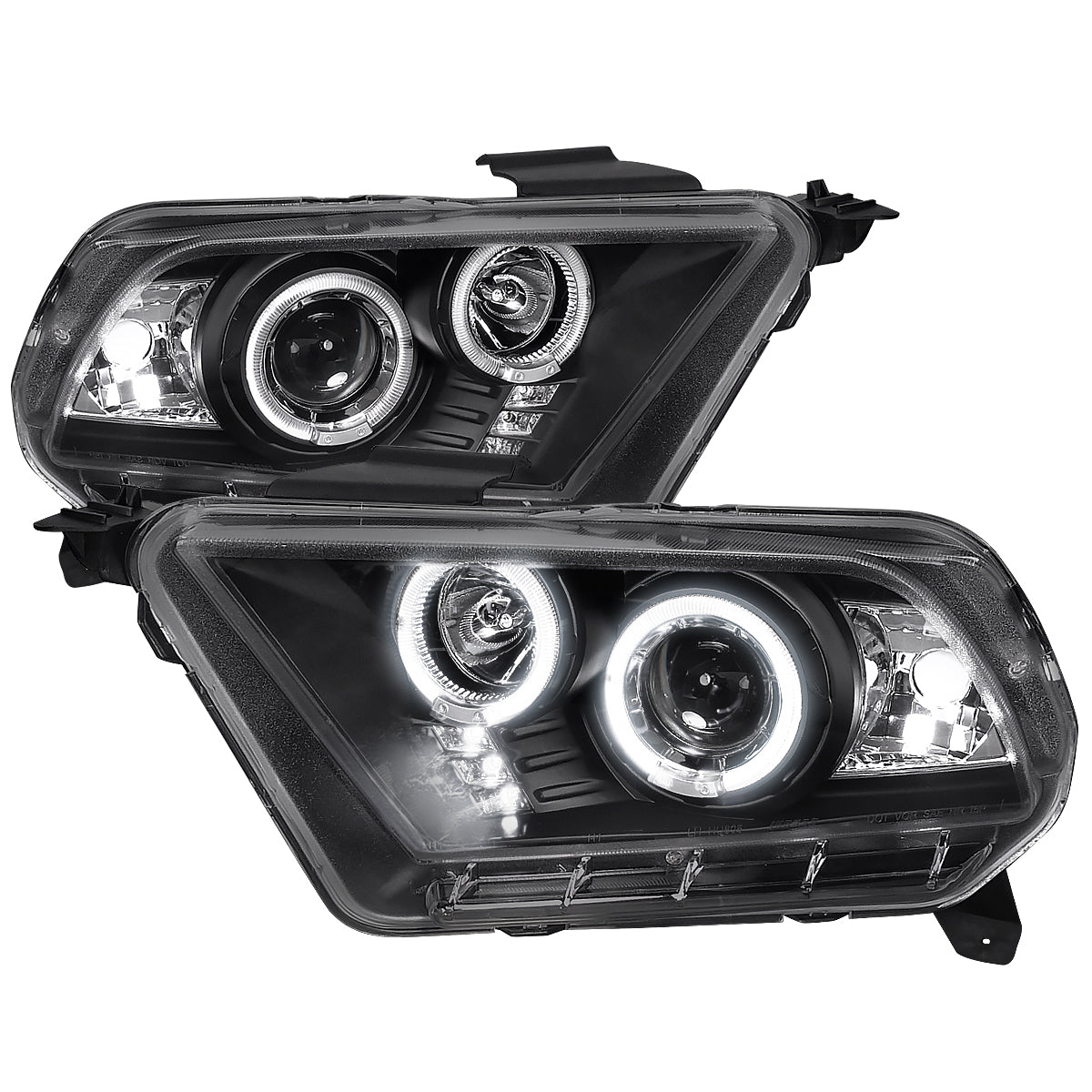 2010-2014 Ford Mustang S197 Dual Halo Projector Headlights (Matte Black Housing / Clear Lens)