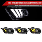 2010-2014 Ford Mustang S197 Sequential LED Bar Projector Headlights w/ Sequential Turn Signal Lights (Matte Black Housing / Clear Lens)