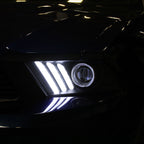 2010-2014 Ford Mustang S197 Sequential LED Bar Projector Headlights w/ Sequential Turn Signal Lights (Matte Black Housing / Clear Lens)