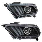 2010-2014 Ford Mustang S197 Sequential LED Bar Projector Headlights w/ Sequential Turn Signal Lights (Matte Black Housing / Clear Lens)