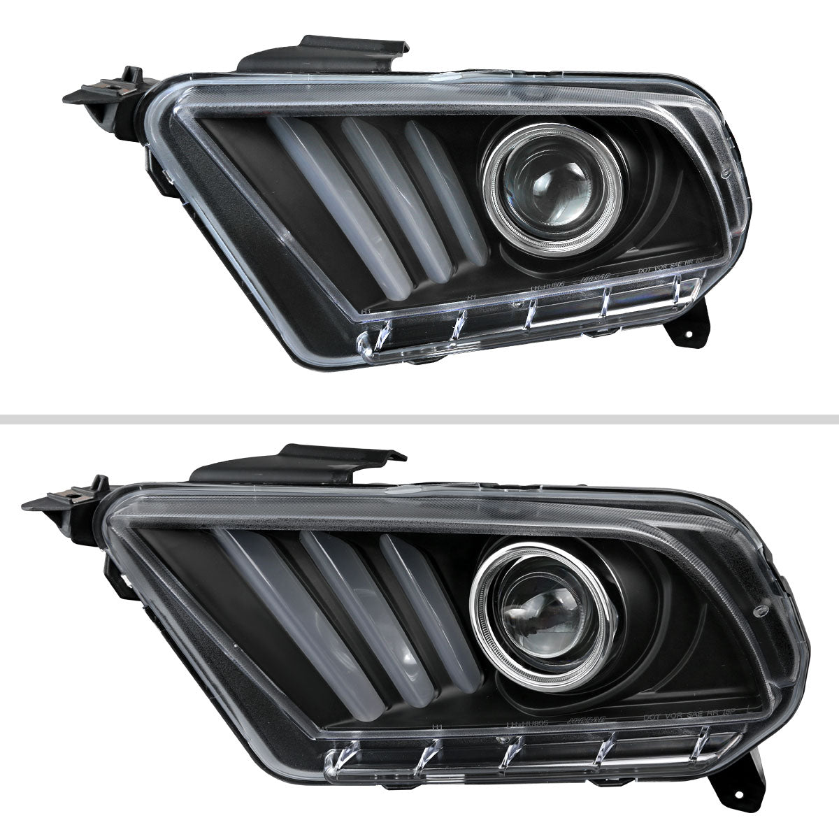 2010-2014 Ford Mustang S197 Sequential LED Bar Projector Headlights w/ Sequential Turn Signal Lights (Matte Black Housing / Clear Lens)