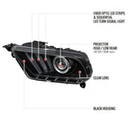 2010-2014 Ford Mustang S197 Sequential LED Bar Projector Headlights w/ Sequential Turn Signal Lights (Matte Black Housing / Clear Lens)