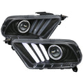 2010-2014 Ford Mustang S197 Sequential LED Bar Projector Headlights w/ Sequential Turn Signal Lights (Matte Black Housing / Clear Lens)