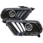 2010-2014 Ford Mustang S197 Sequential LED Bar Projector Headlights w/ Sequential Turn Signal Lights (Matte Black Housing / Clear Lens)