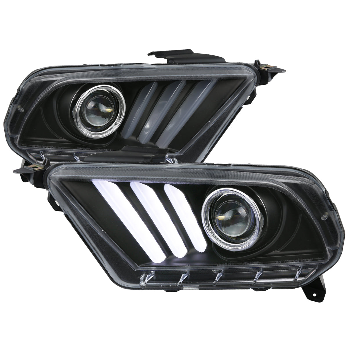 2010-2014 Ford Mustang S197 Sequential LED Bar Projector Headlights w/ Sequential Turn Signal Lights (Matte Black Housing / Clear Lens)