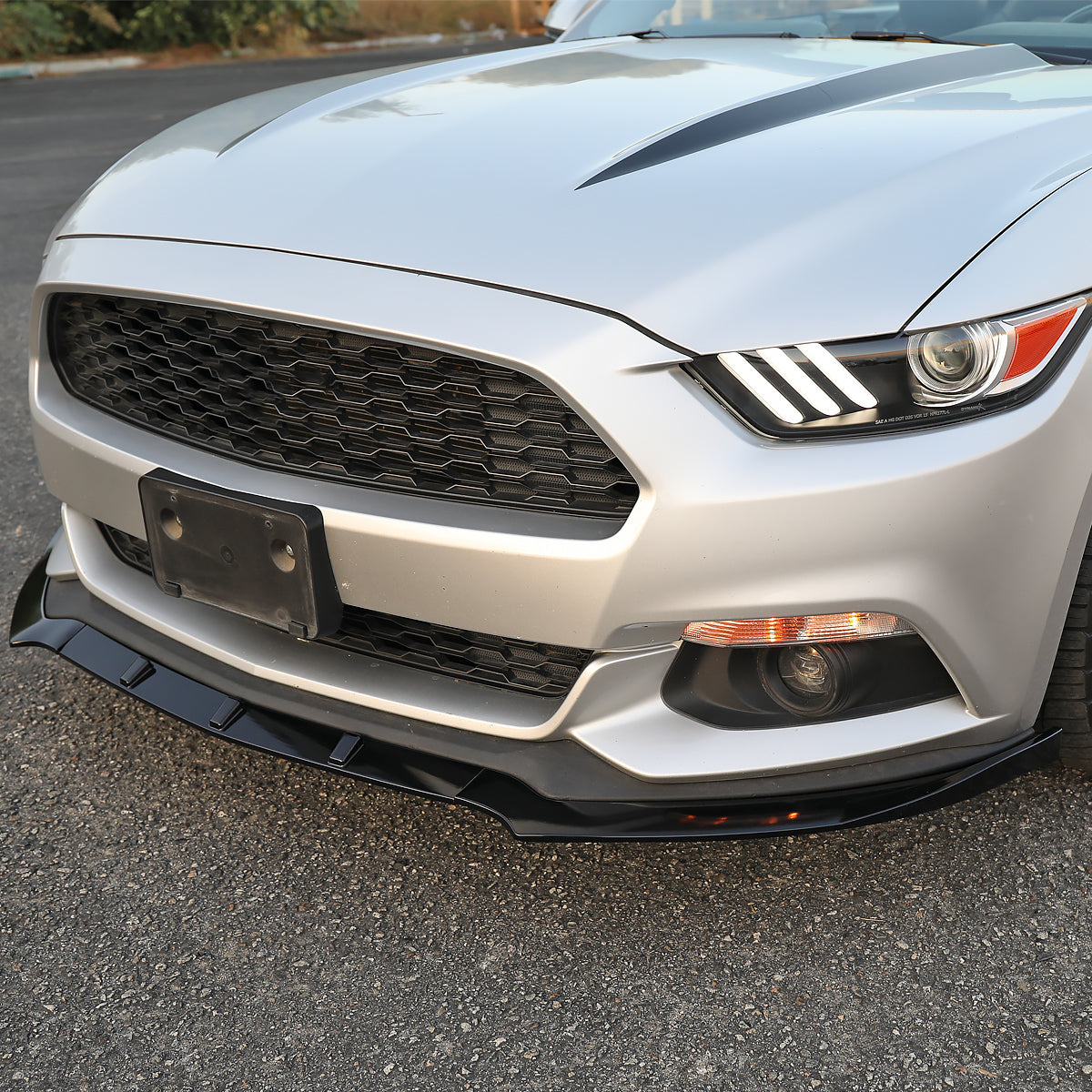 2015-2017 Ford Mustang S550 Glossy Black Polypropylene 3PC Bumper Lip