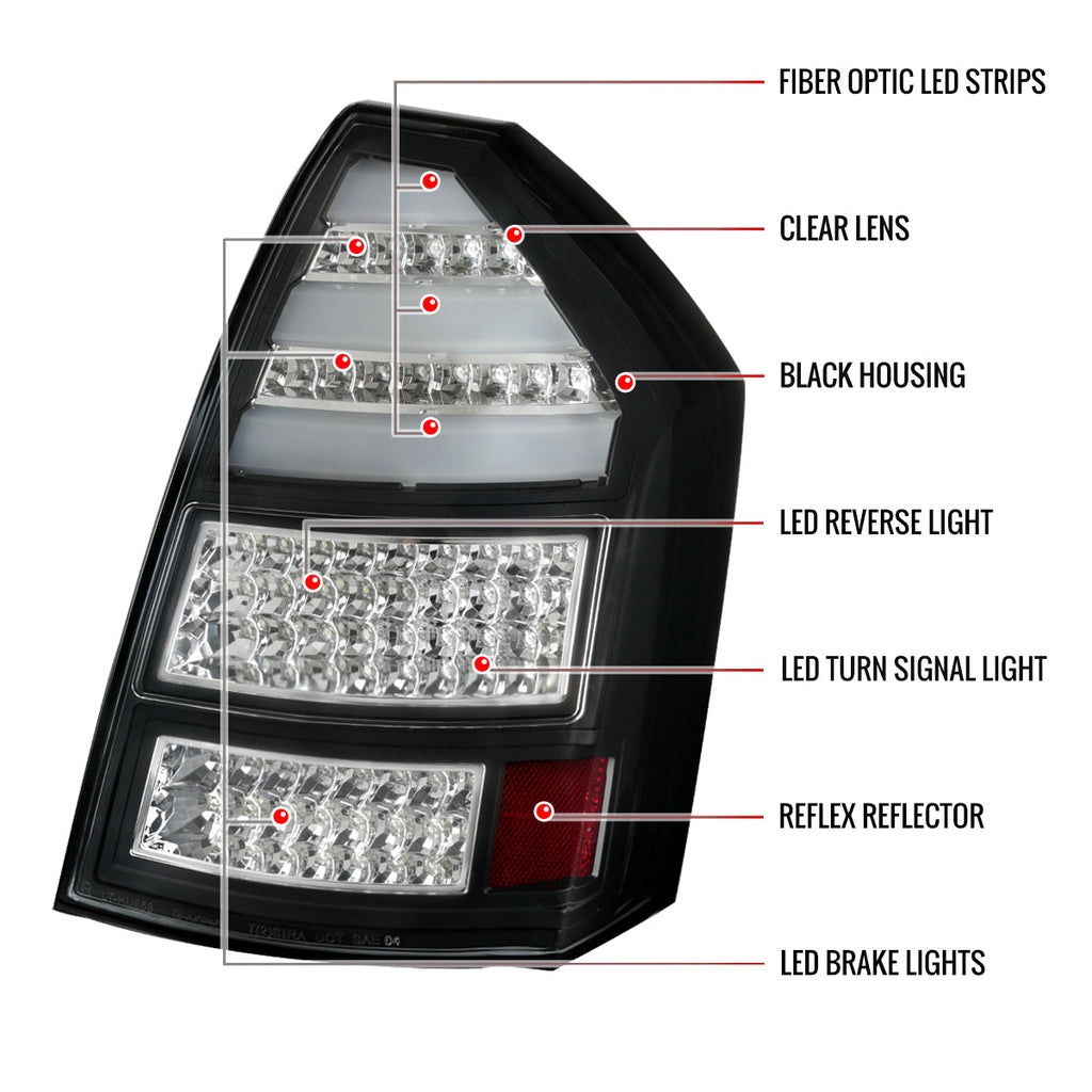 2005-2007 Chrysler 300C LED Tail Lights (Matte Black Housing / Clear Lens)