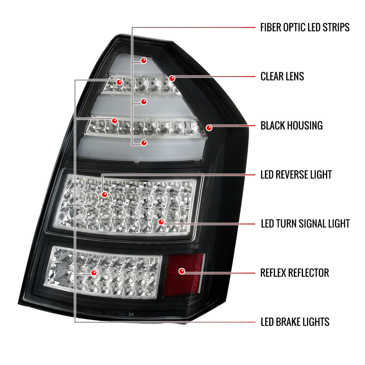 2005-2007 Chrysler 300C LED Tail Lights (Matte Black Housing / Clear Lens)