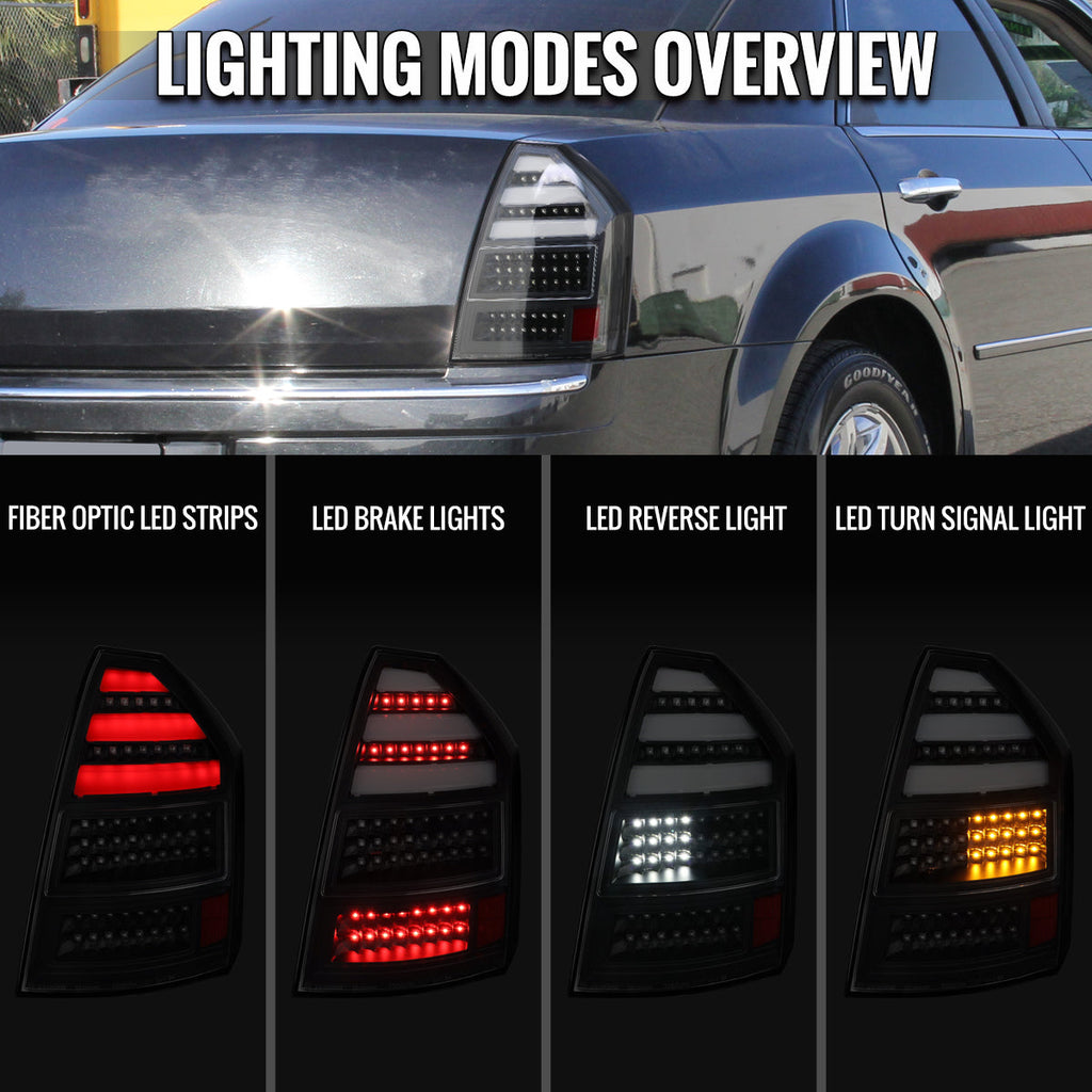 2005-2007 Chrysler 300C V2 LED Tail Lights (Matte Black Housing / Clear Lens)