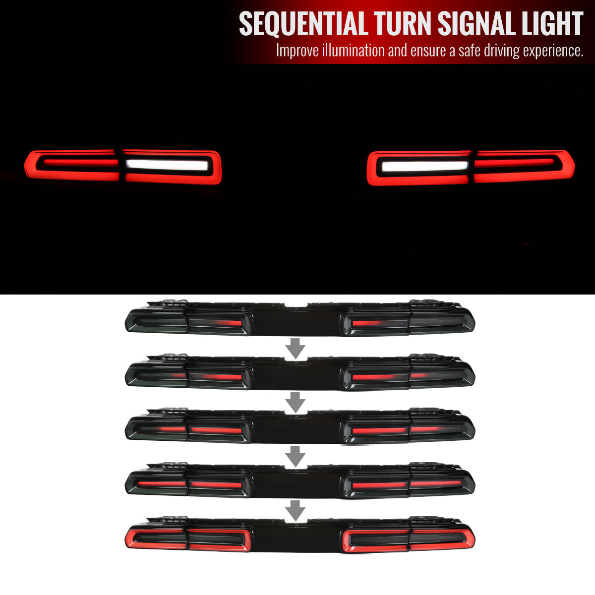 2008-2014 Dodge Challenger Sequential LED Tail Lights (Black Housing / Red Smoked Lens)