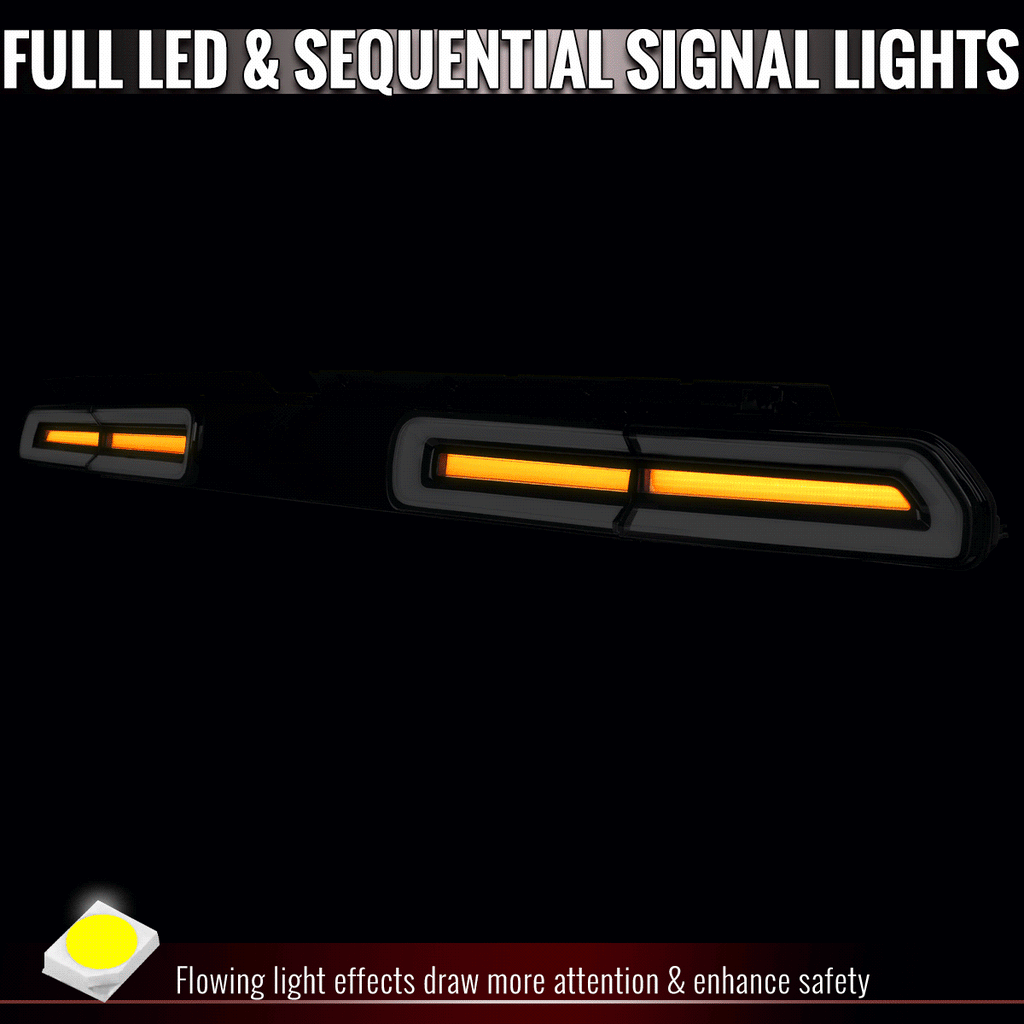 2008-2014 Dodge Challenger Sequential LED Turn Signal Tail Lights (Black Housing / Clear Lens / White Bars)