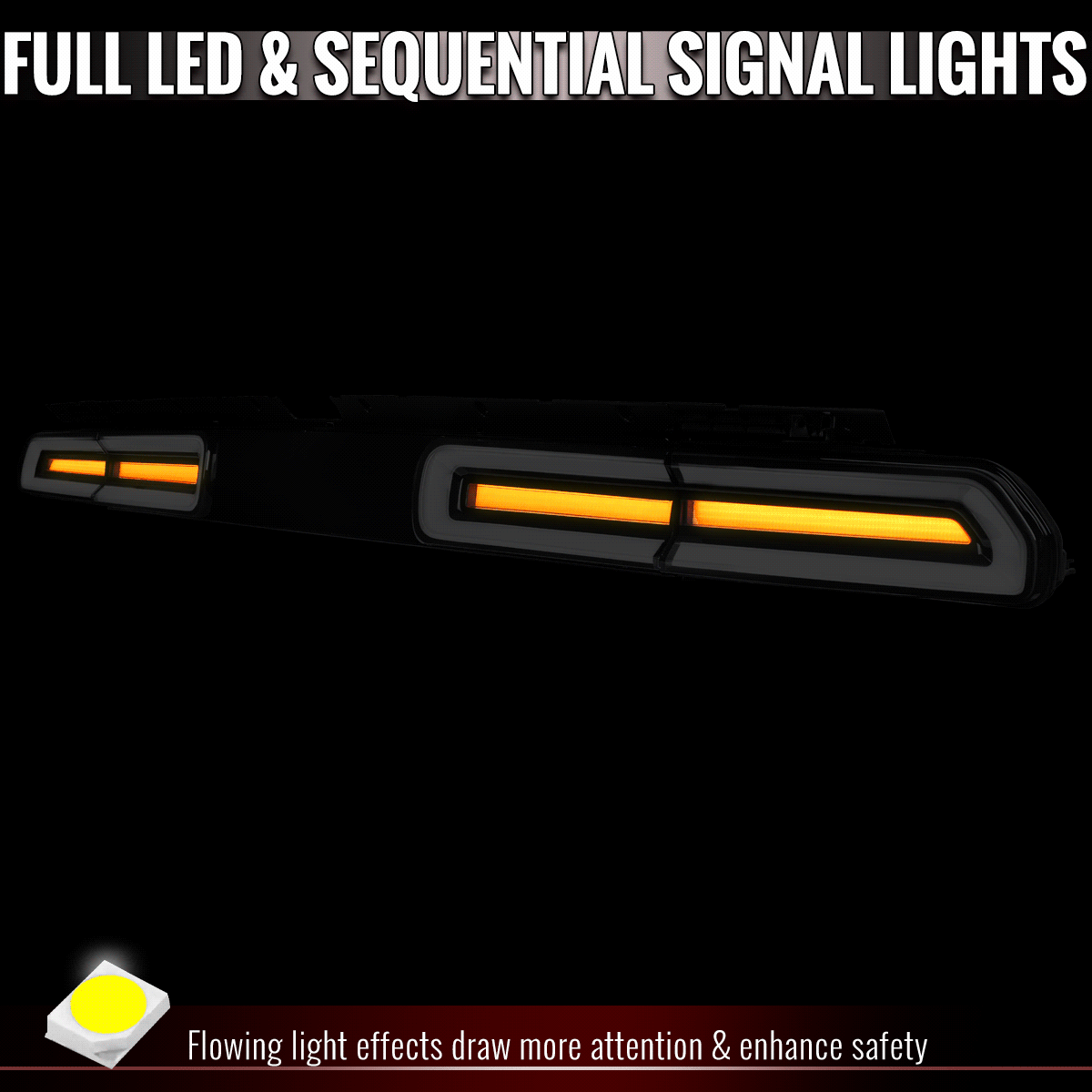 2008-2014 Dodge Challenger Sequential LED Turn Signal Tail Lights (Black Housing / Clear Lens / White Bars)