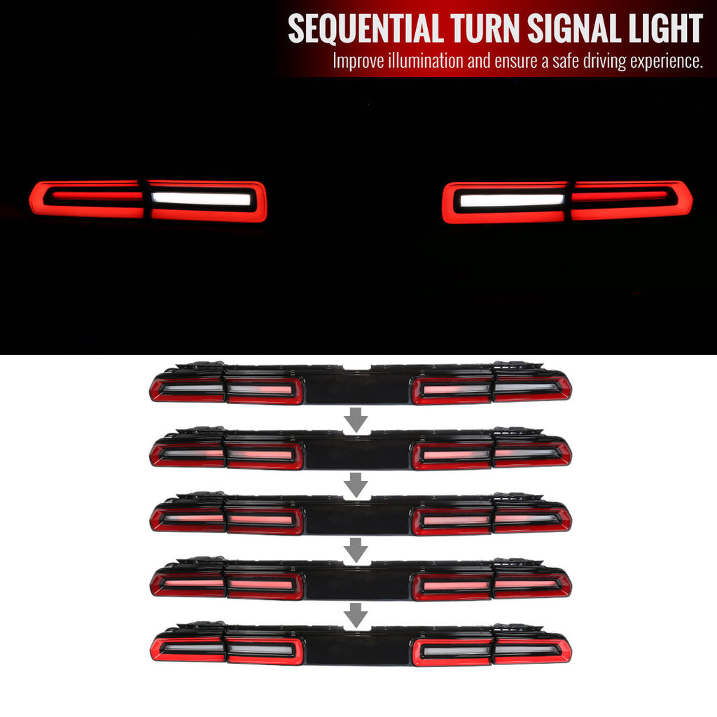 2008-2014 Dodge Challenger Sequential LED Tail Lights (Black Housing / Red Clear Lens)