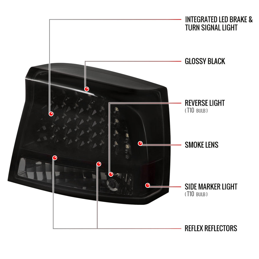2005-2010 Dodge Charger LX LED Tail Lights (Glossy Black Housing / Smoked Lens)