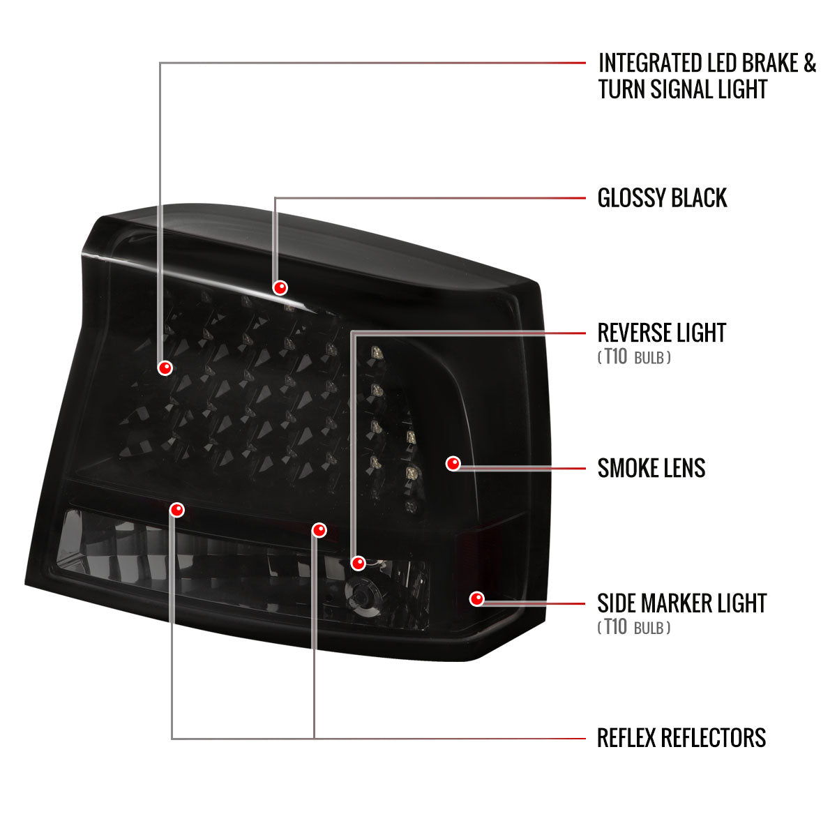 2005-2010 Dodge Charger LX LED Tail Lights (Glossy Black Housing / Smoked Lens)