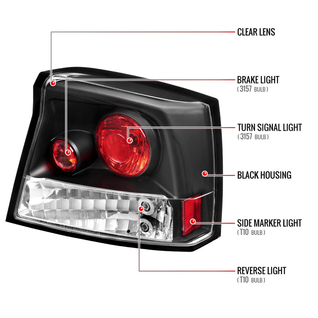 2005-2010 Dodge Charger LX Tail Lights (Matte Black Housing / Clear Lens)
