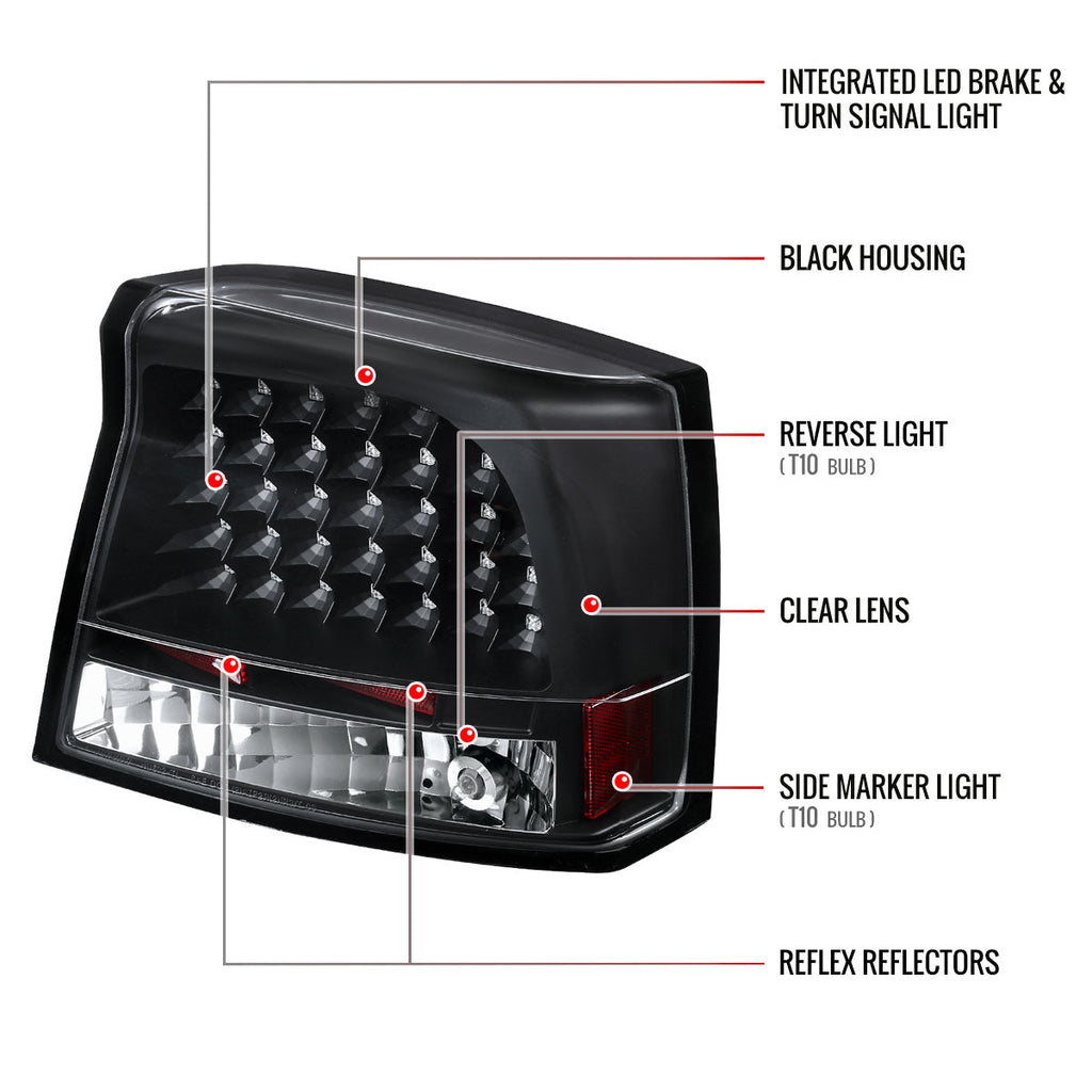 2005-2010 Dodge Charger LX LED Tail Lights (Matte Black Housing / Clear Lens)