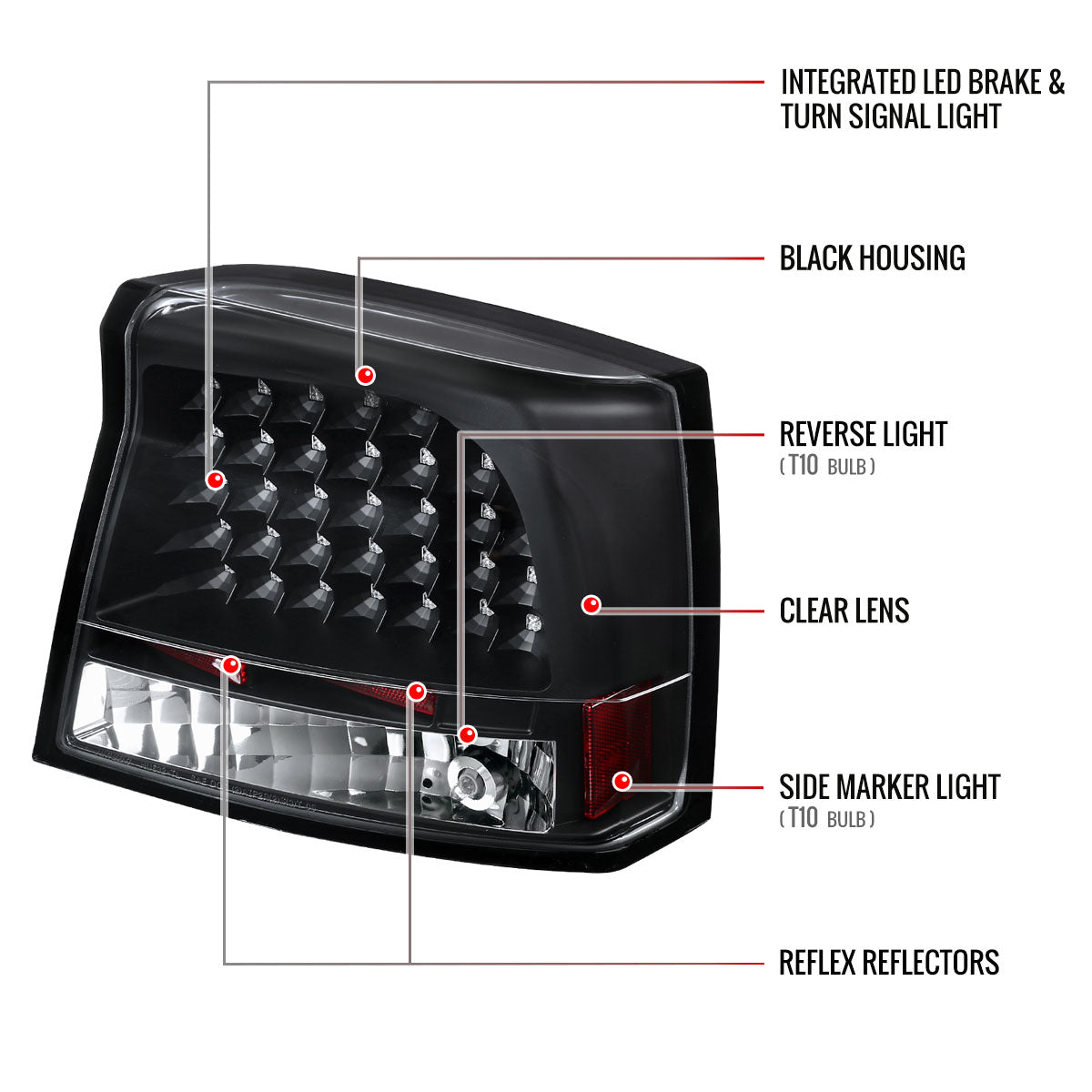 2005-2010 Dodge Charger LX LED Tail Lights (Matte Black Housing / Clear Lens)