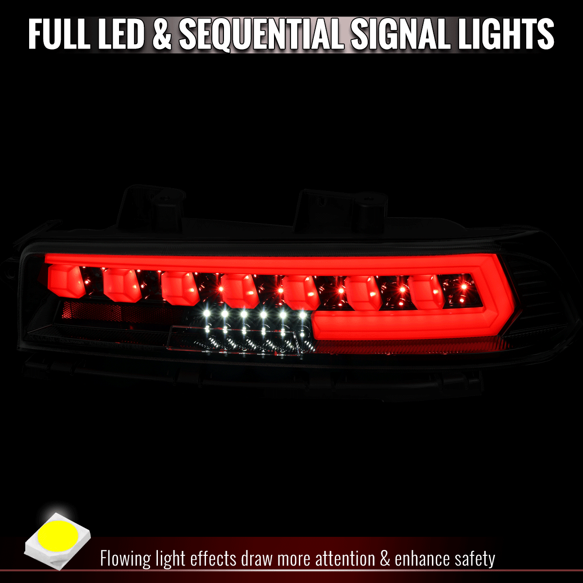 2014-2015 Chevrolet Camaro 5th Gen Full LED Sequential Tail Lights (Glossy Black Housing / Smoked Lens)