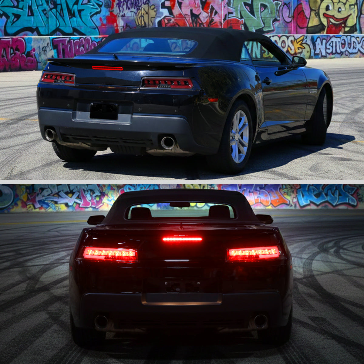 2014-2015 Chevrolet Camaro 5th Gen Full Red LED Sequential Tail Lights (Jet Black Housing / Clear Lens)
