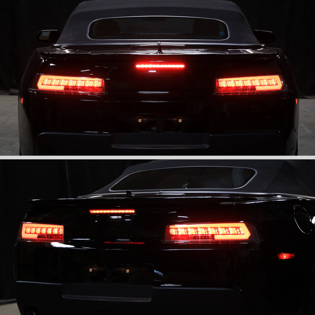 2014-2015 Chevrolet Camaro 5th Gen Full Red LED Sequential Tail Lights (Jet Black Housing / Clear Lens)