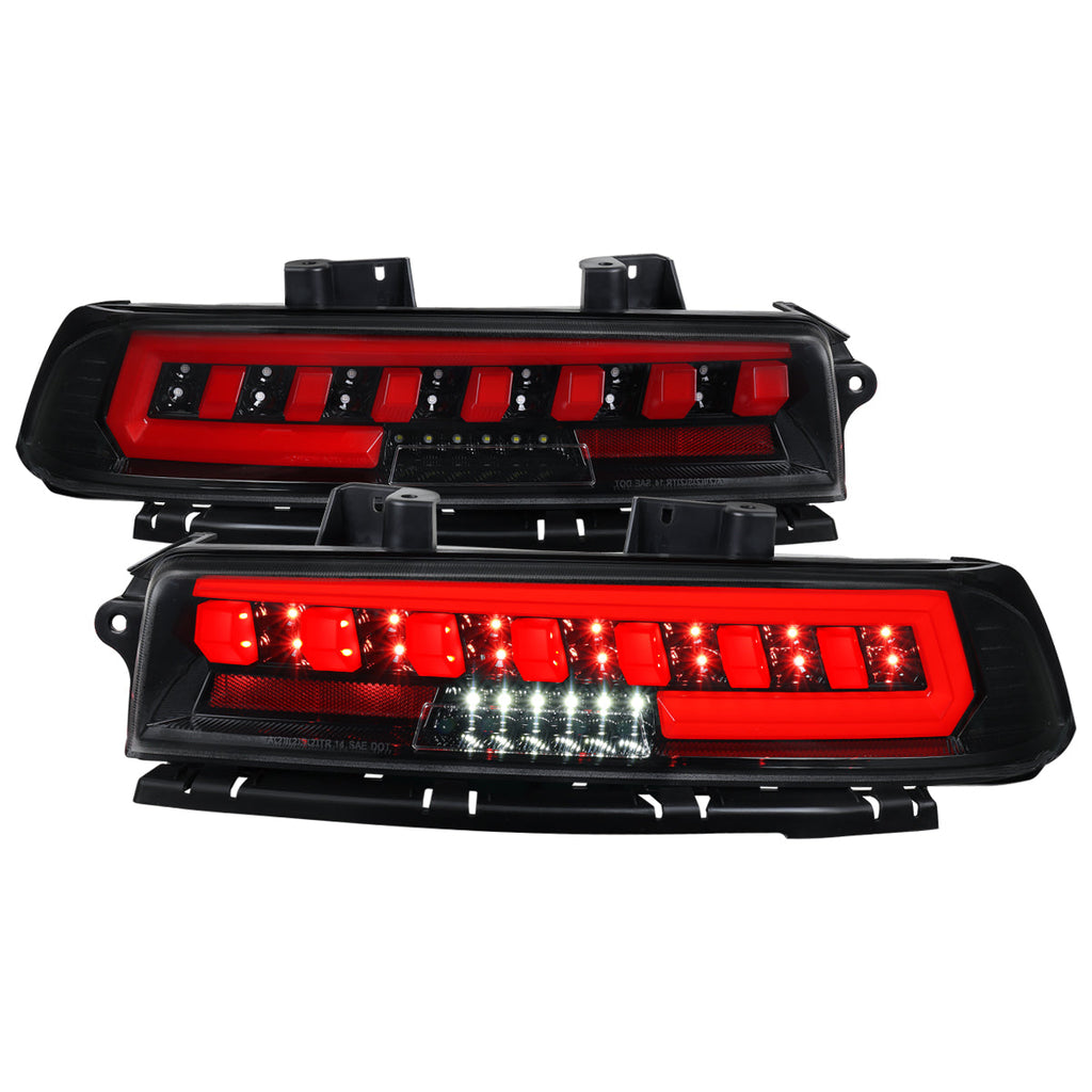 2014-2015 Chevrolet Camaro 5th Gen Full Red LED Sequential Tail Lights (Jet Black Housing / Clear Lens)