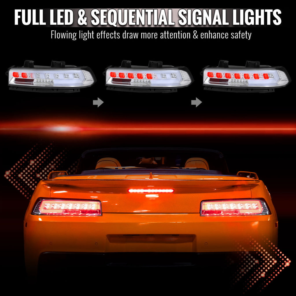 2014-2015 Chevrolet Camaro 5th Gen Full LED Sequential Tail Lights (Chrome Housing / Clear Lens)