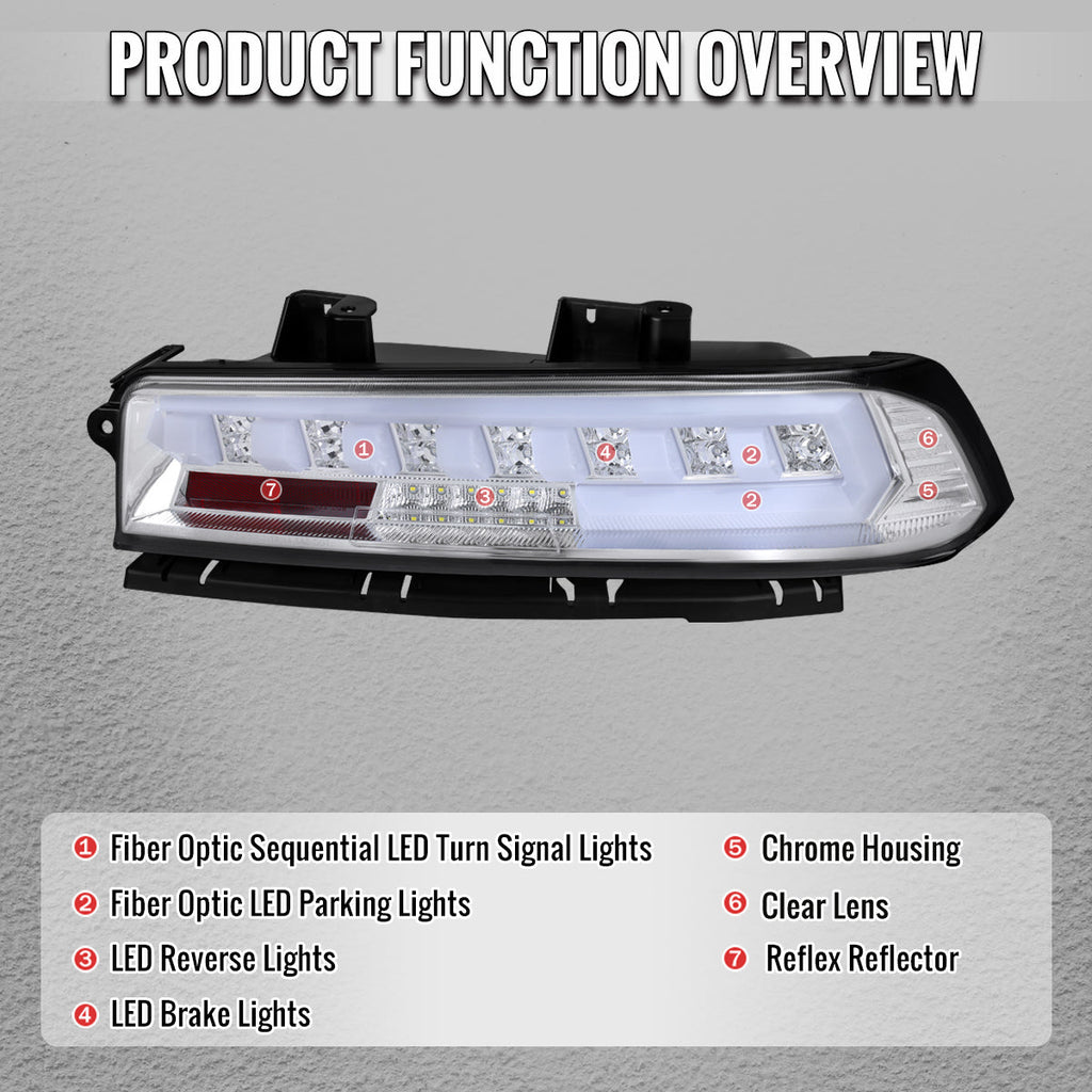 2014-2015 Chevrolet Camaro 5th Gen Full LED Sequential Tail Lights (Chrome Housing / Clear Lens)